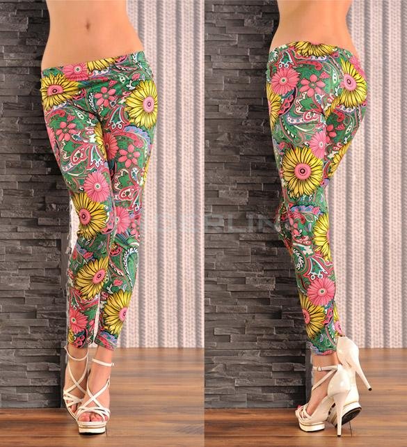 unknown Fashion Women Colorful Floral Printed/ Camouflage Color Sanding Stretch Legging Ankle Full Length Pants