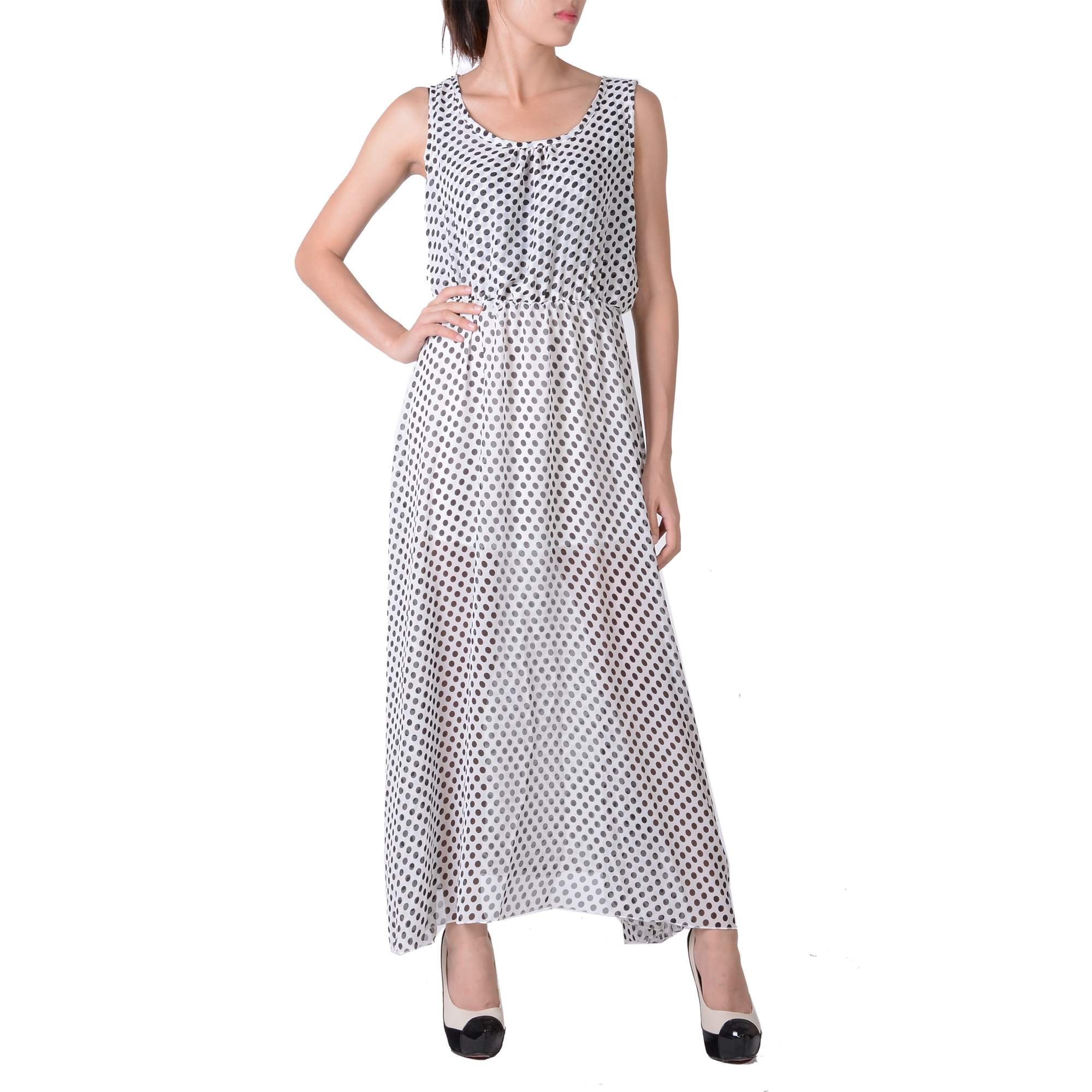 unknown New Elegant Women's Spring Long Chiffon Polka Dot Sleeveless Maxi Dresses