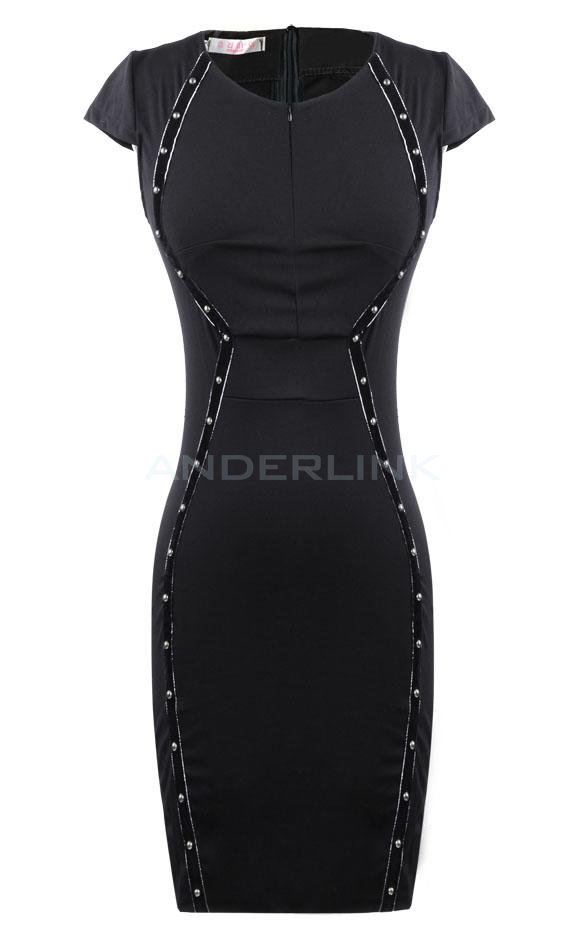 unknown Women's Studded Optical Illusion Tunic Party Wear To Work Sheath Pencil Dress