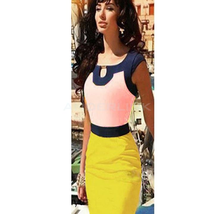 unknown New Celeb Style Splicing Color Bandage Pencil Bodycon Clubbing Dress Gown Dress