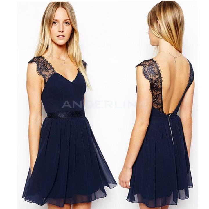 unknown Women's Sexy Style Lace Sleeve Evening Party Cocktail Ladies Dress