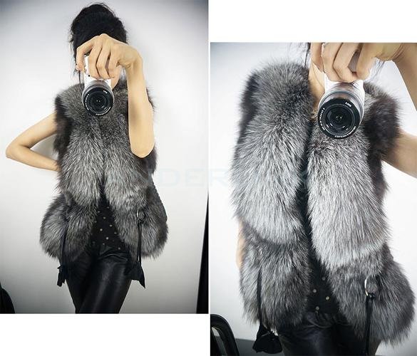 unknown Women's Short Design Female fox Fur Vest Leather Vest Outerwear Women Coat