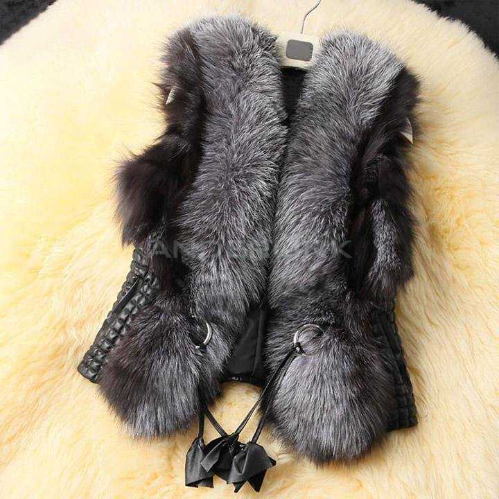 unknown Women's Short Design Female fox Fur Vest Leather Vest Outerwear Women Coat