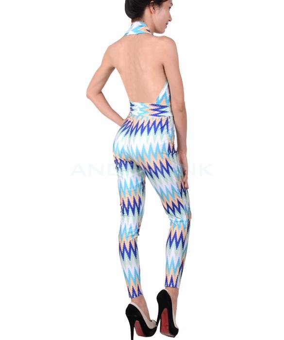 Colorful Stripe Deep V-neck Jumpsuits Club Bandage Bodycon Dresses For Women