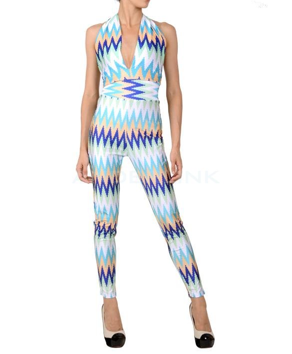 Colorful Stripe Deep V-neck Jumpsuits Club Bandage Bodycon Dresses For Women