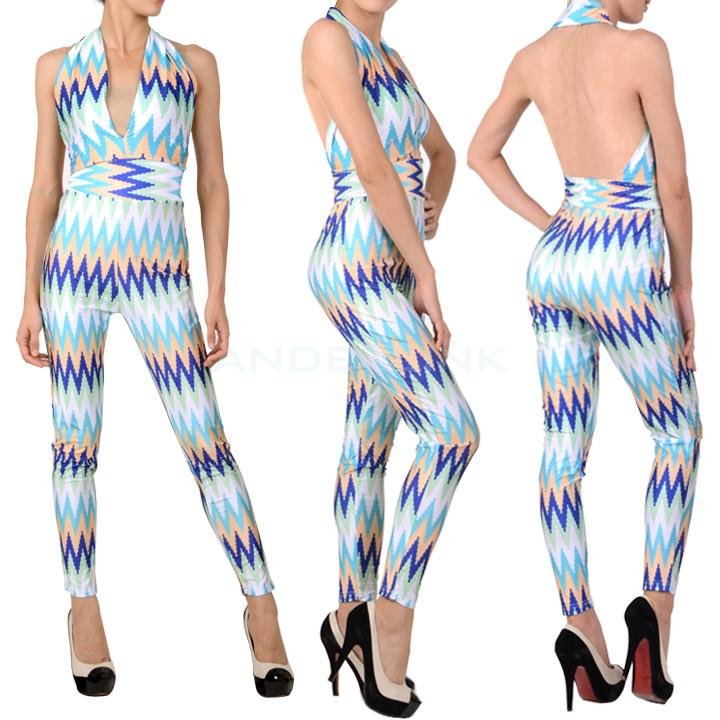 Colorful Stripe Deep V-neck Jumpsuits Club Bandage Bodycon Dresses For Women