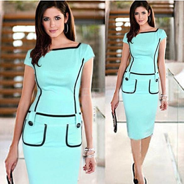 Women's Vintage Pinup Dress Stretch Bodycon Party Wear To Work Peplum Sheath Pencil Dress