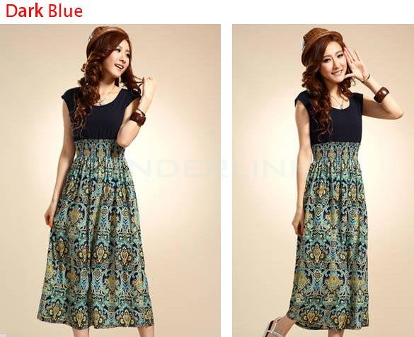 unknown Women's Sexy Summer Casual Holiday Floral Long Maxi Sundress Beach Dress