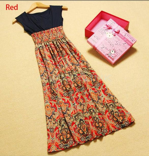unknown Women's Sexy Summer Casual Holiday Floral Long Maxi Sundress Beach Dress