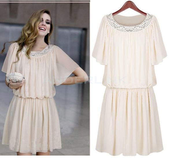 unknown Women's Summer Sexy Short Sleeve Chiffon Dresses Loose Ladies Casual Knee-length Dress