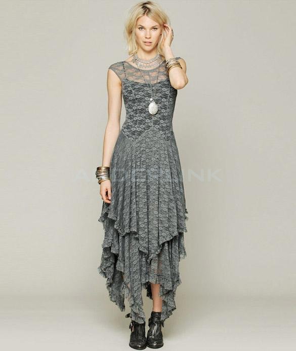 Womens Sheer Lace Double Layered Hollow Out Evening Backless Long Dress Beach Overall