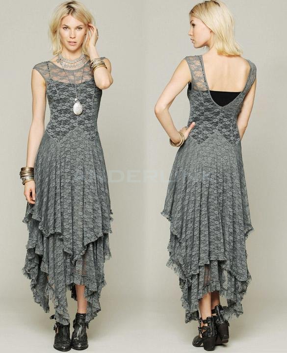 Womens Sheer Lace Double Layered Hollow Out Evening Backless Long Dress Beach Overall