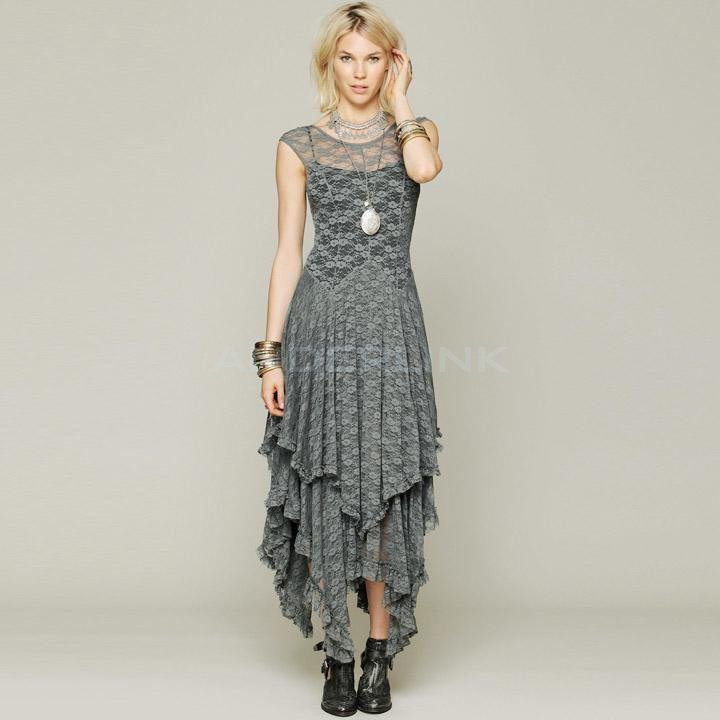 unknown Womens Sheer Lace Double Layered Hollow Out Evening Backless Long Dress Beach Overall