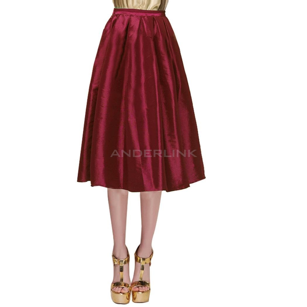 unknown Women's Vintage Retro Full Skirt High Waist Elastic Flared Skater Pleated 4 Color