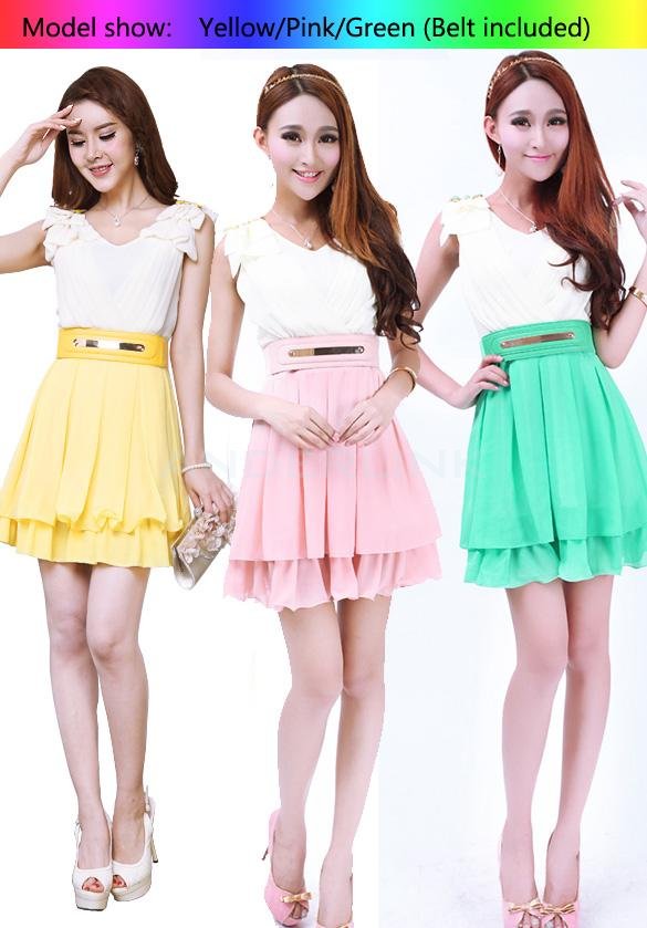 New Hot Style V-neck Sleeveless Princess Flouncing Party Casual Dress with Belt