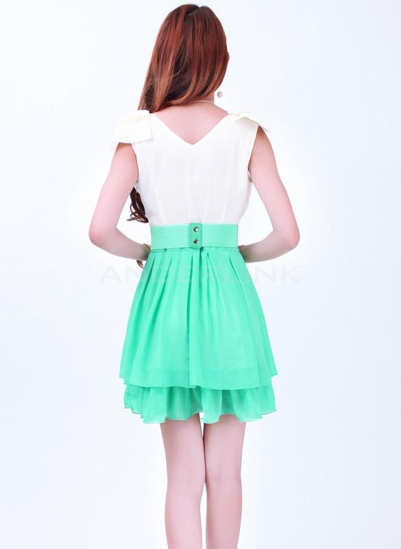 New Hot Style V-neck Sleeveless Princess Flouncing Party Casual Dress with Belt