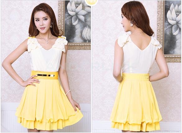 New Hot Style V-neck Sleeveless Princess Flouncing Party Casual Dress with Belt