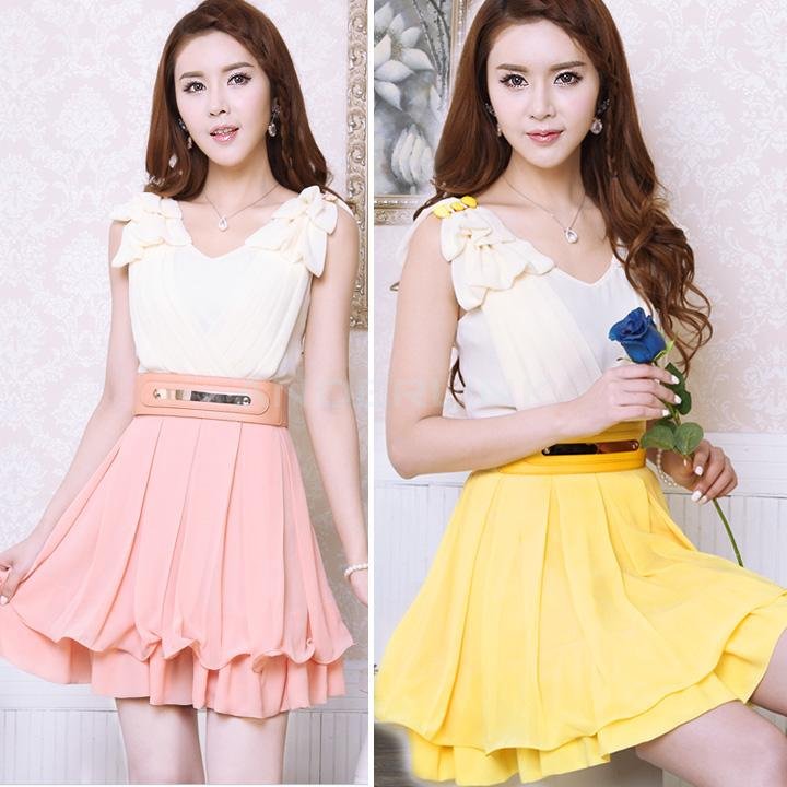 New Hot Style V-neck Sleeveless Princess Flouncing Party Casual Dress with Belt