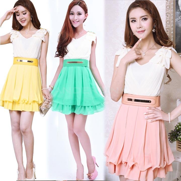 New Hot Style V-neck Sleeveless Princess Flouncing Party Casual Dress with Belt