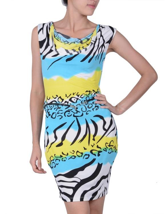 unknown Hot Sexy Ice Silk Zebra-stripe Printed Clubwear Babydoll Mini Dress +G-String