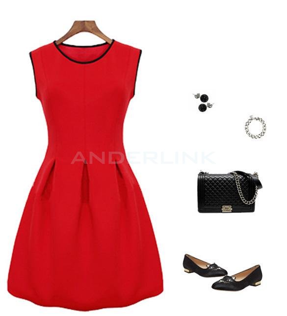 unknown New Fashon Red Skater Style Sleeveless Dress S,M,L