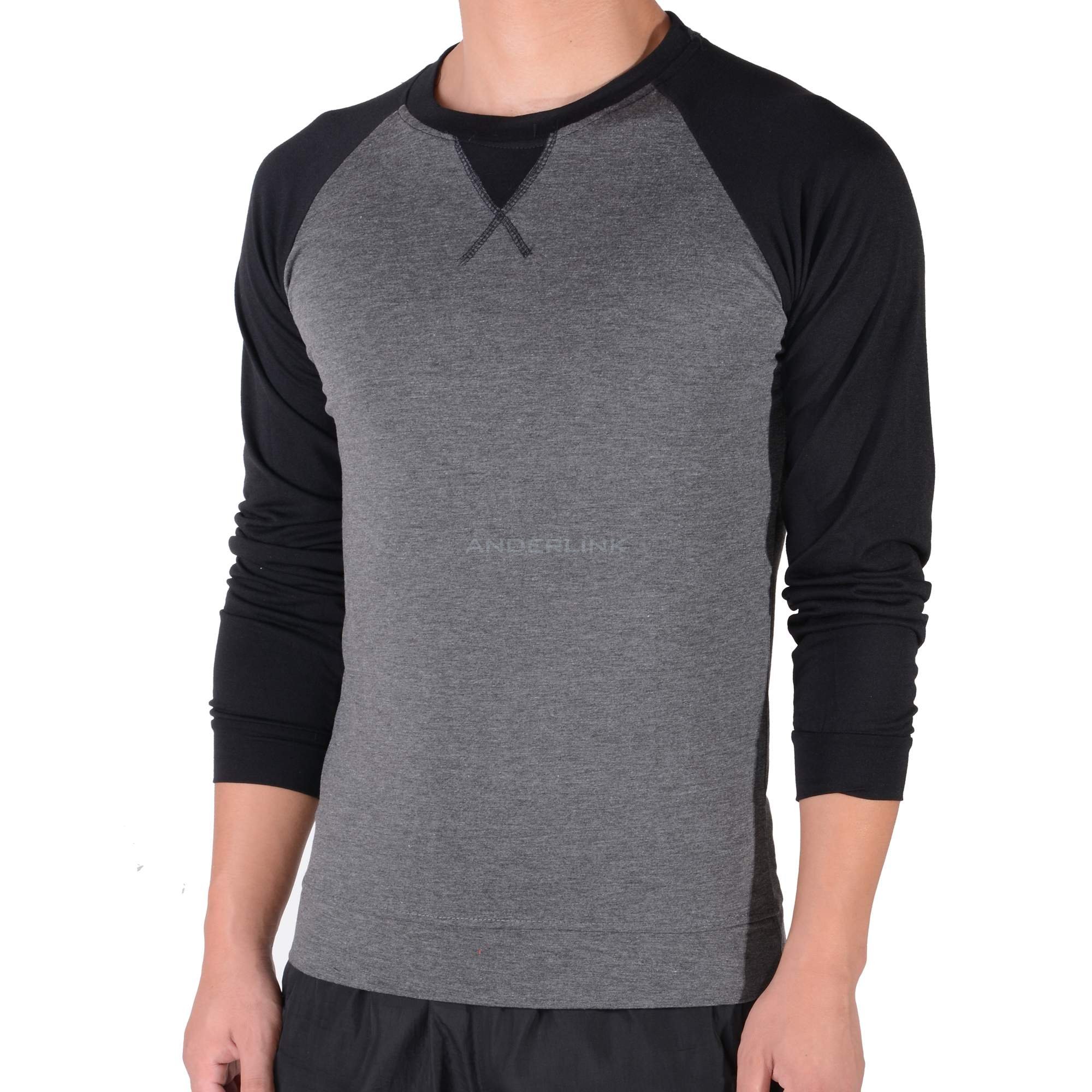 New Fashion Men's Round Neck Long Sleeved Color Stitching T-shirt Slim T-shirt 3 Colors