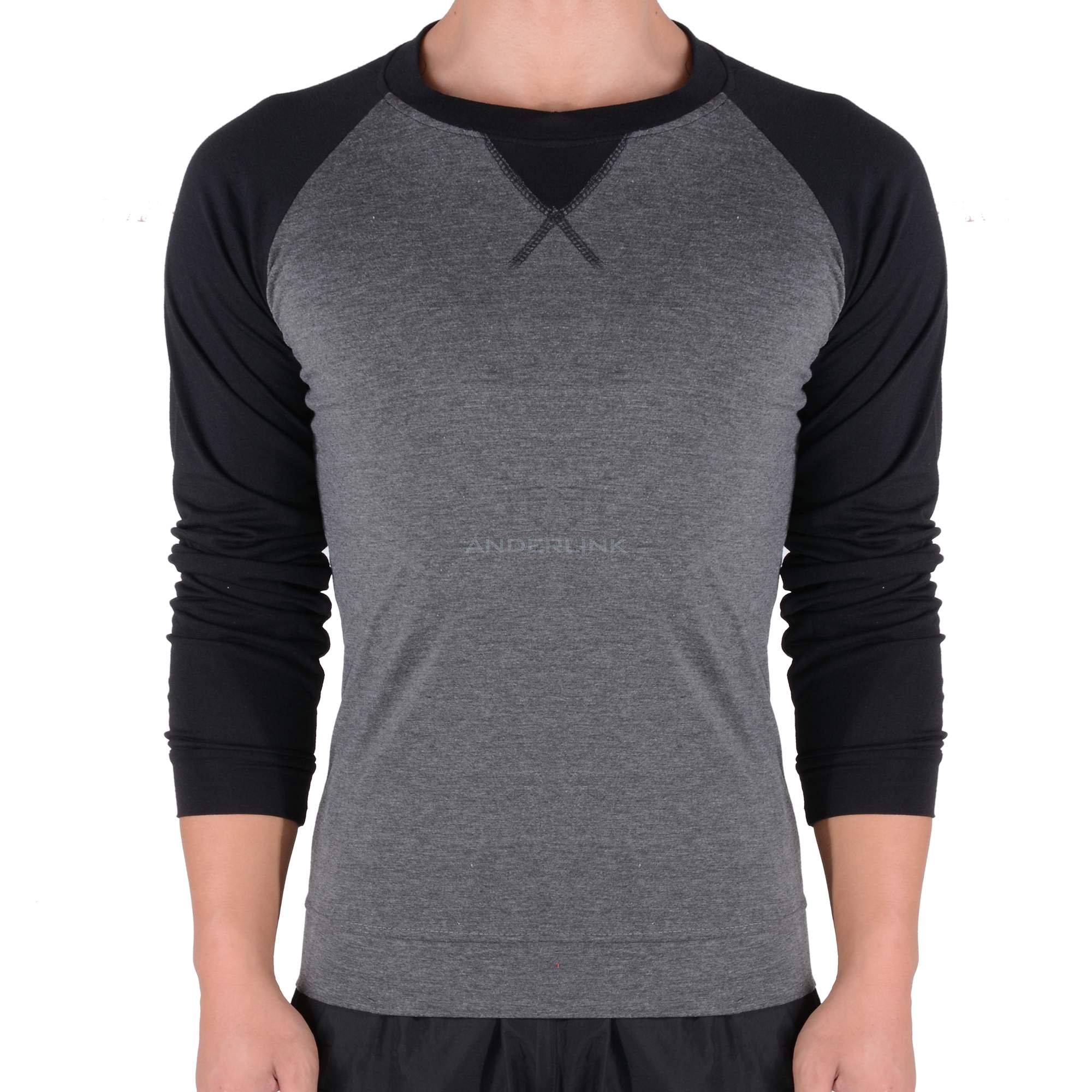 New Fashion Men's Round Neck Long Sleeved Color Stitching T-shirt Slim T-shirt 3 Colors