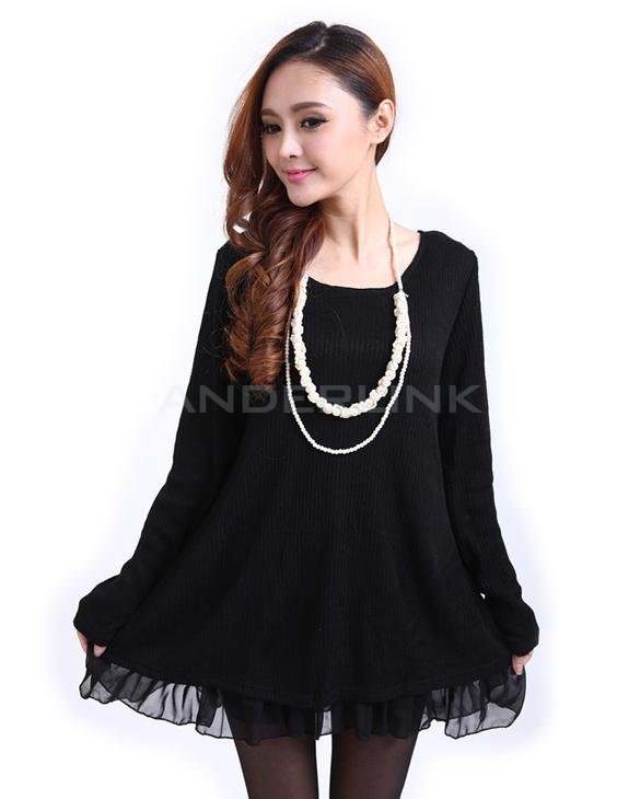 unknown Ladies Pregnant Long Sleeve Knit Wool Bowknot Tops Mini Loose dress 3 Colors