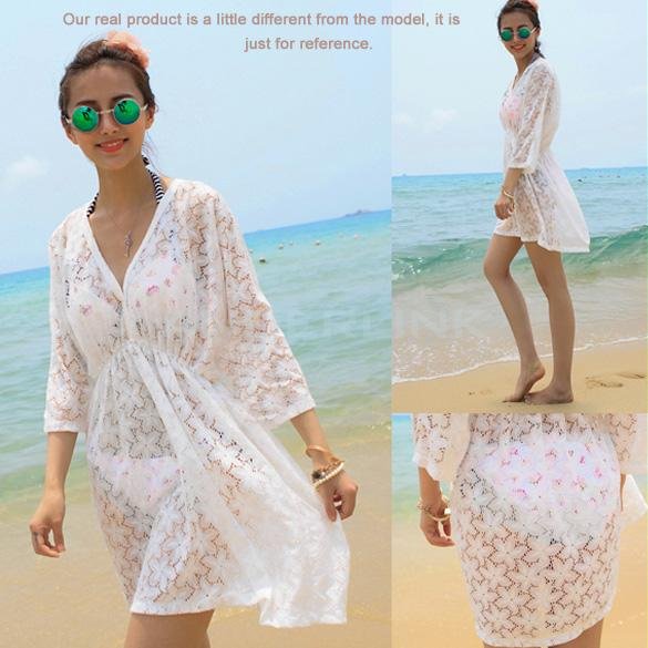 unknown High Quality Women's Summer Hollow Lace Flower Swimwear Bikini Cover Up Beach Dress