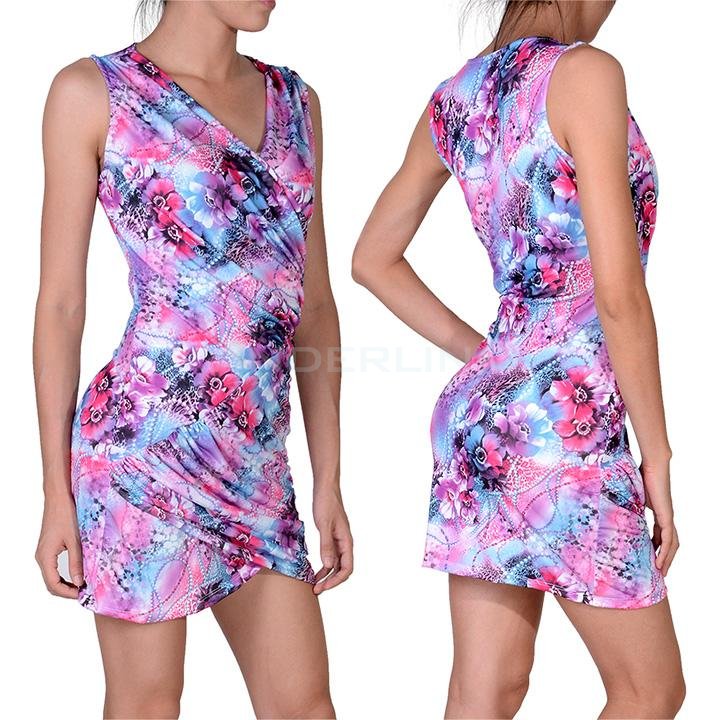 unknown Sexy Women Girl Floral Print Mini Short Dresses Club Party Bodycon Dress With G-string
