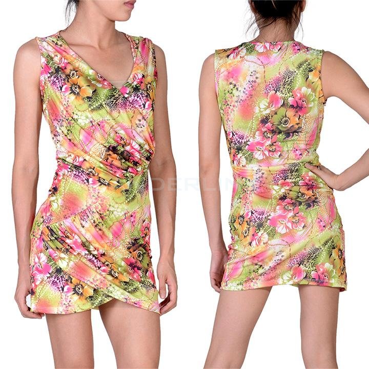 unknown Sexy Women Girl Floral Print Mini Short Dresses Club Party Bodycon Dress With G-string