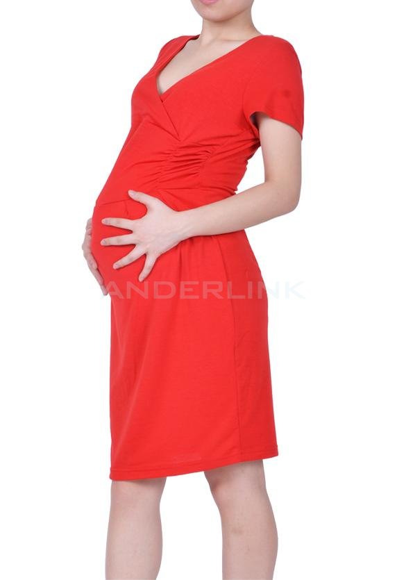unknown Europe Elegant Maternity Ladies V Collar Short Sleeve Stretch Business Tunic Dress