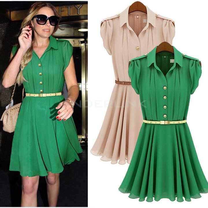 New Women's Celeb Style Chiffon Dress Ladies Party Evening Dress With Belt