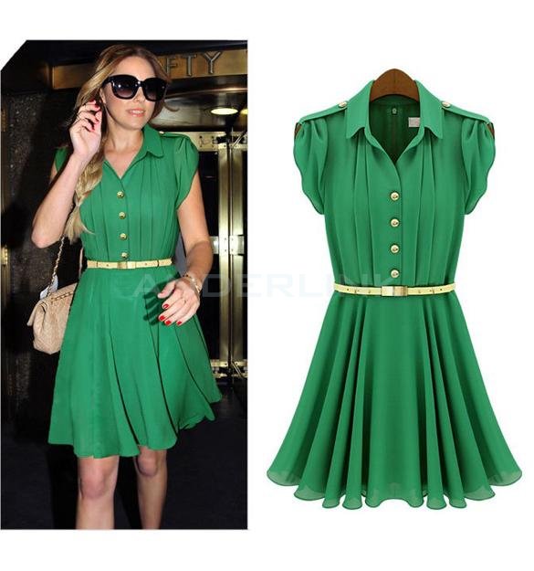New Women's Celeb Style Chiffon Dress Ladies Party Evening Dress With Belt