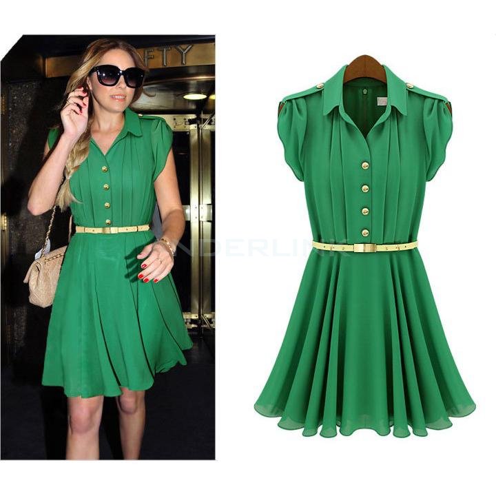 New Women's Celeb Style Chiffon Dress Ladies Party Evening Dress With Belt