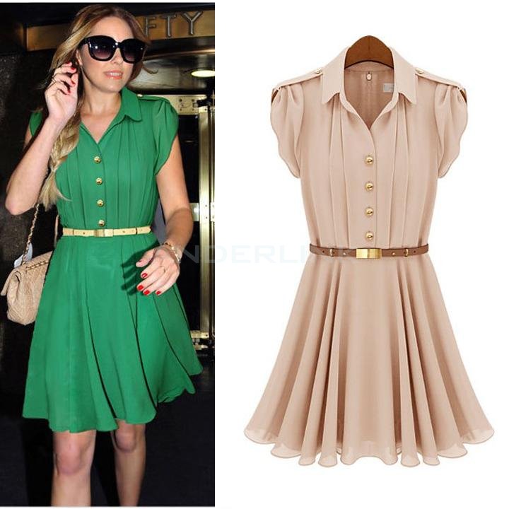 New Women's Celeb Style Chiffon Dress Ladies Party Evening Dress With Belt