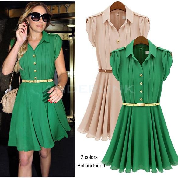 New Women's Celeb Style Chiffon Dress Ladies Party Evening Dress With Belt
