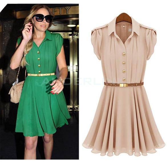 New Women's Celeb Style Chiffon Dress Ladies Party Evening Dress With Belt