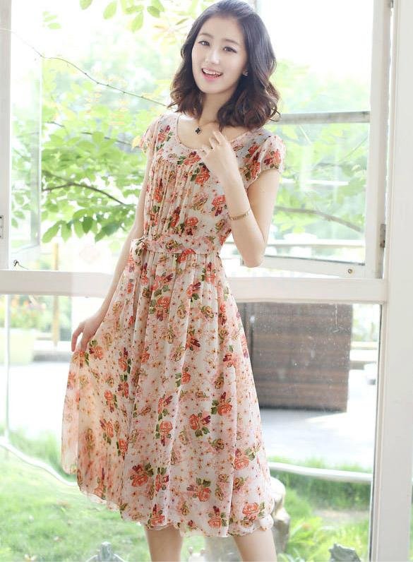 unknown New Women's Ladies Sweet Mid-long Dress Casual Chiffon Party Dress