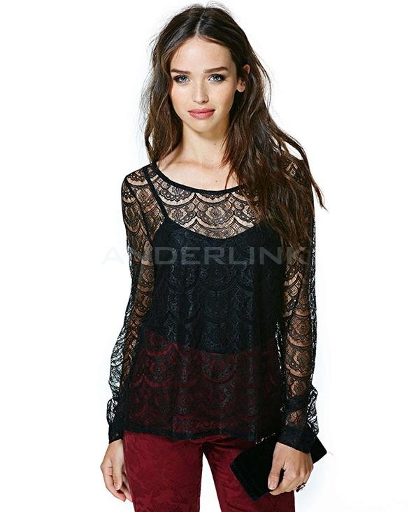 unknown Women's Two-piece Long Sleeve Stitching Lace Shirt With Tank Tops