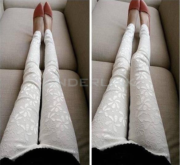 unknown Fashion Women Casual Lace Flower Slim Fit Skinny Tight Pants Stretch Leggings