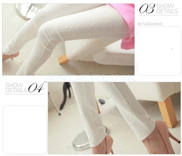 unknown Fashion Women Casual Lace Flower Slim Fit Skinny Tight Pants Stretch Leggings