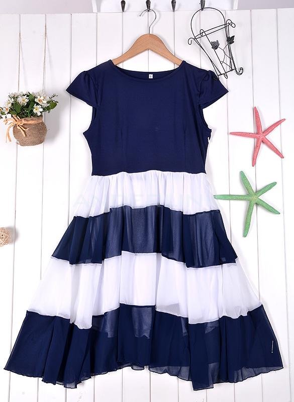 Women's Summer Mesh Chiffon Striped Cocktail Joint Stripe Dress