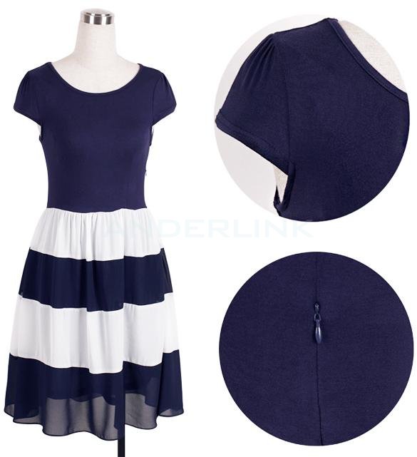 Women's Summer Mesh Chiffon Striped Cocktail Joint Stripe Dress