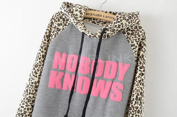 unknown Women Leopard Hoodie Hooded Coat Long Sweatshirt Fleece Jacket Winter Tops