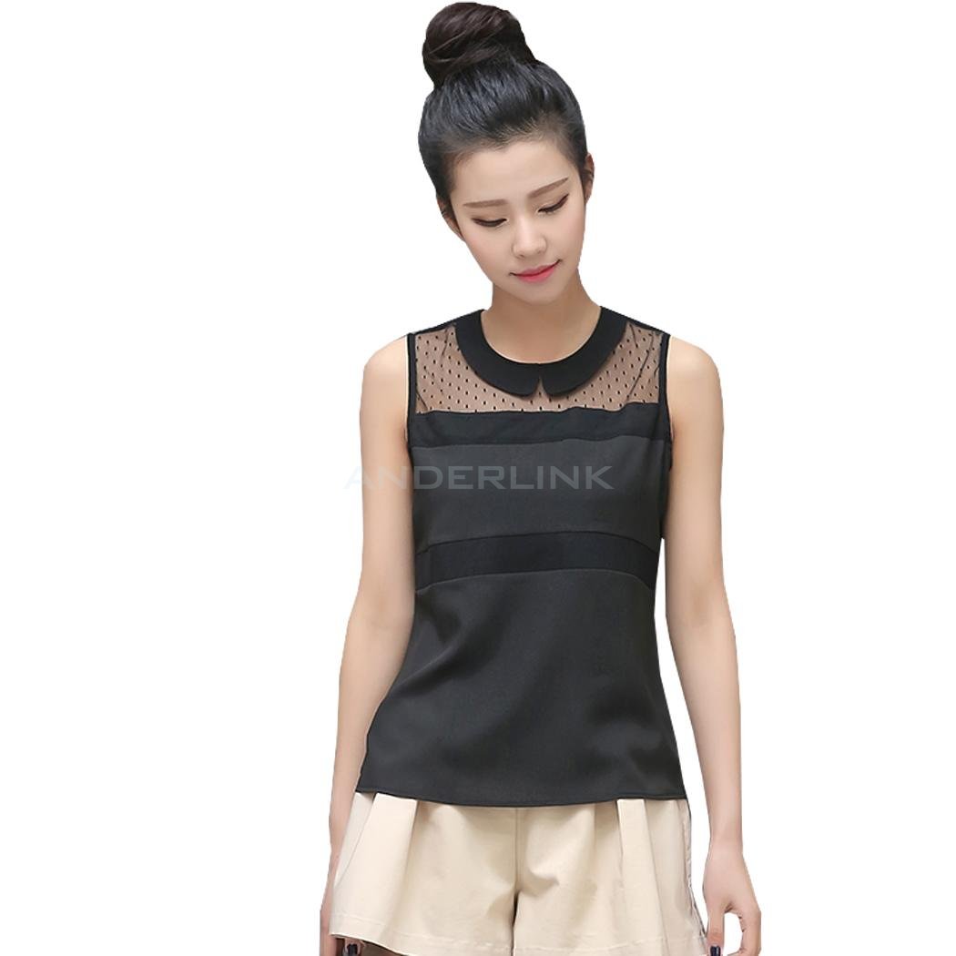 unknown New Women's Doll Neck Chiffon Blouse Sleeveless Shirt Wear To Work Shirt 2 Colors