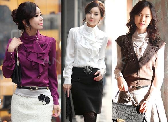 Women OL Shirts Dress Flouncing Shirt Tops Long Sleeve Blouse For Office Lady