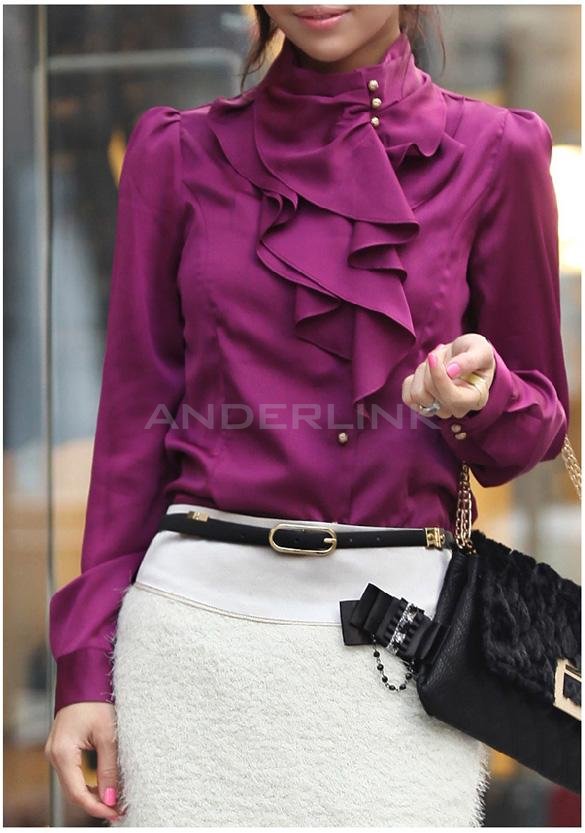 Women OL Shirts Dress Flouncing Shirt Tops Long Sleeve Blouse For Office Lady