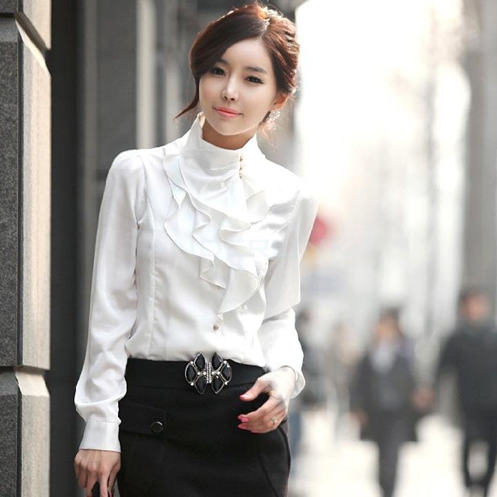 unknown Women OL Shirts Dress Flouncing Shirt Tops Long Sleeve Blouse For Office Lady