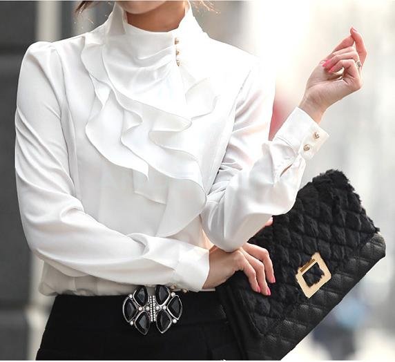 Women OL Shirts Dress Flouncing Shirt Tops Long Sleeve Blouse For Office Lady